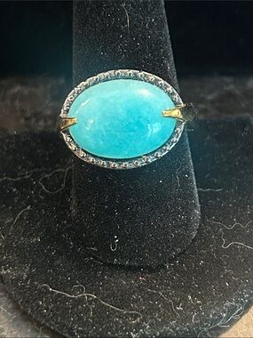 Turquoise Oval Halo Cocktail Ring - size 10